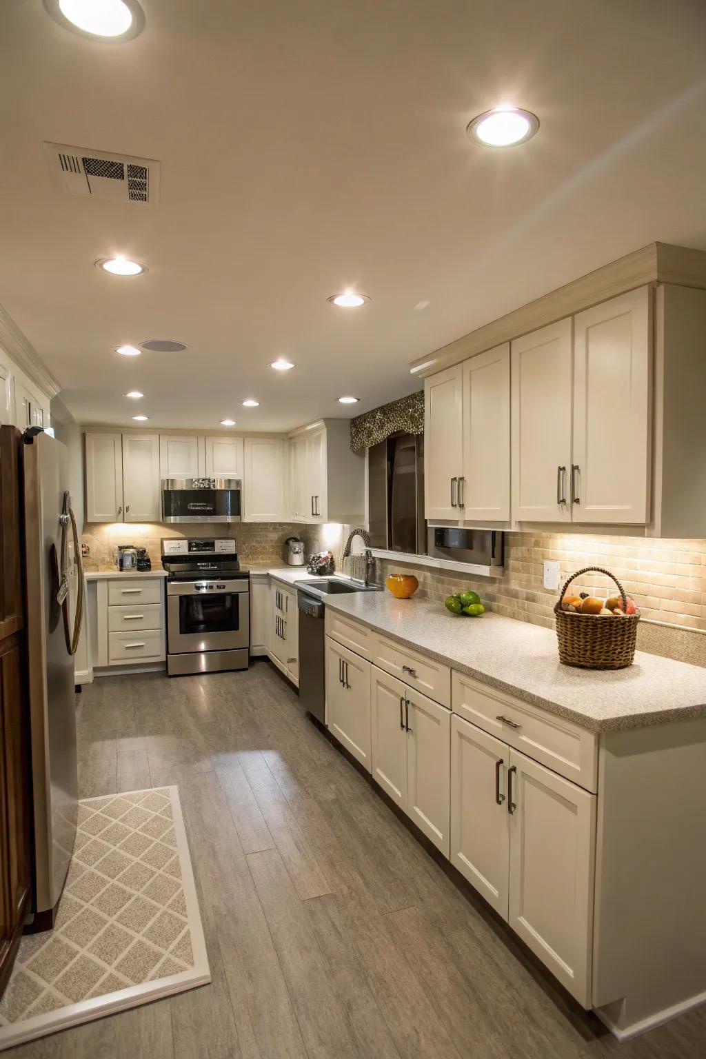 Recessed lights offer subtle lights.
