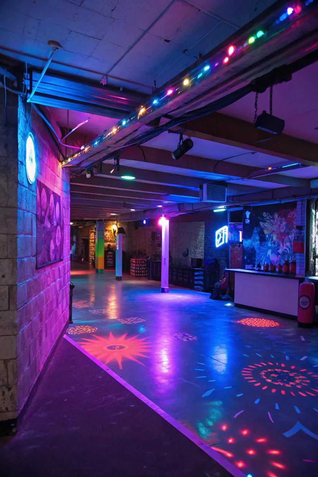 Color-shifting lights incorporate a playful and vibrant touch.