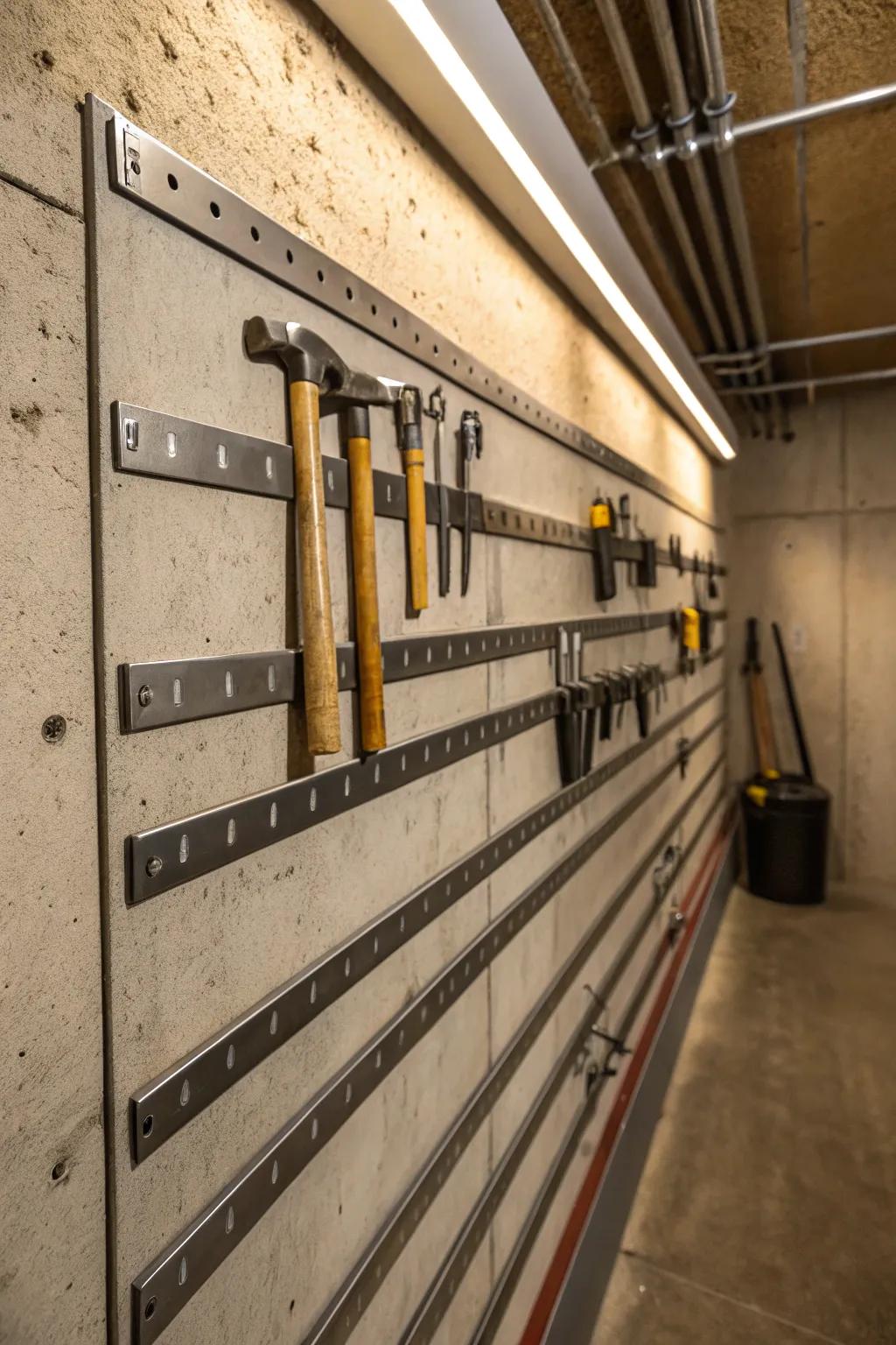 Magnetic strips proffer pragmatic storage for diminutive metallic items.