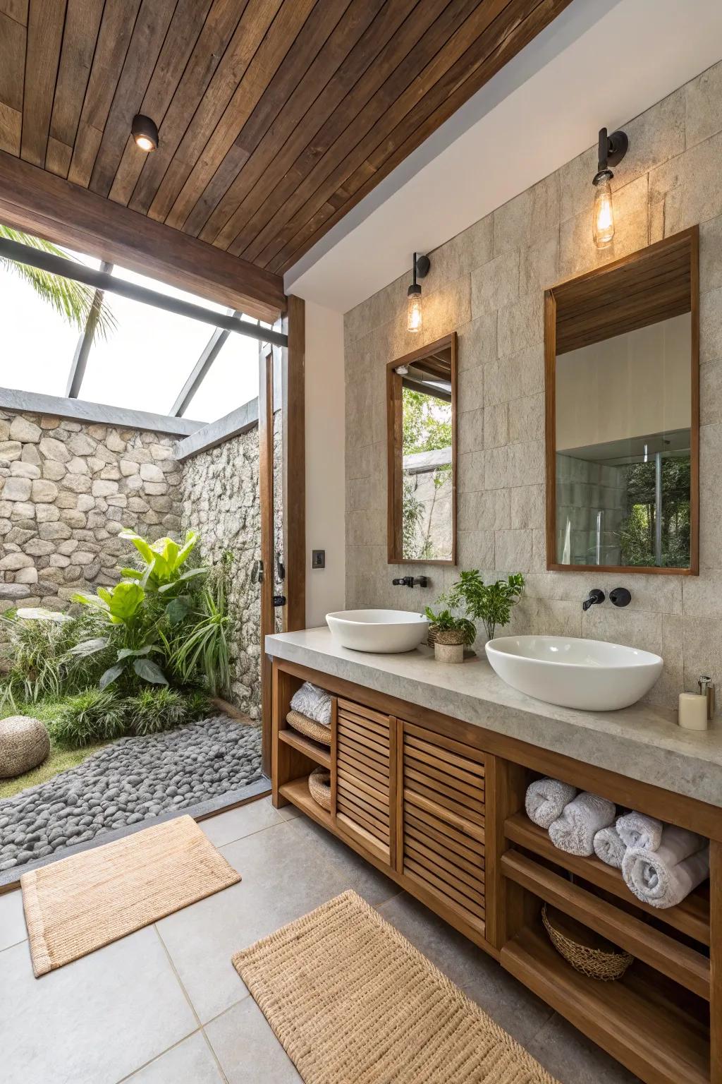 A bathroom that embraces eco-friendly features, combining sustainability with style.