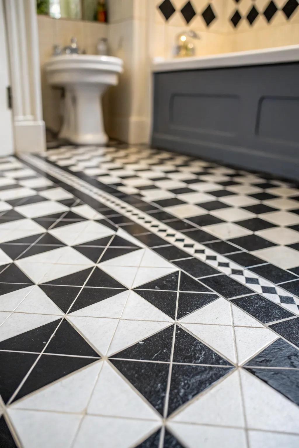 Onyx and chalk coverings offer a bold and ageless contrast.
