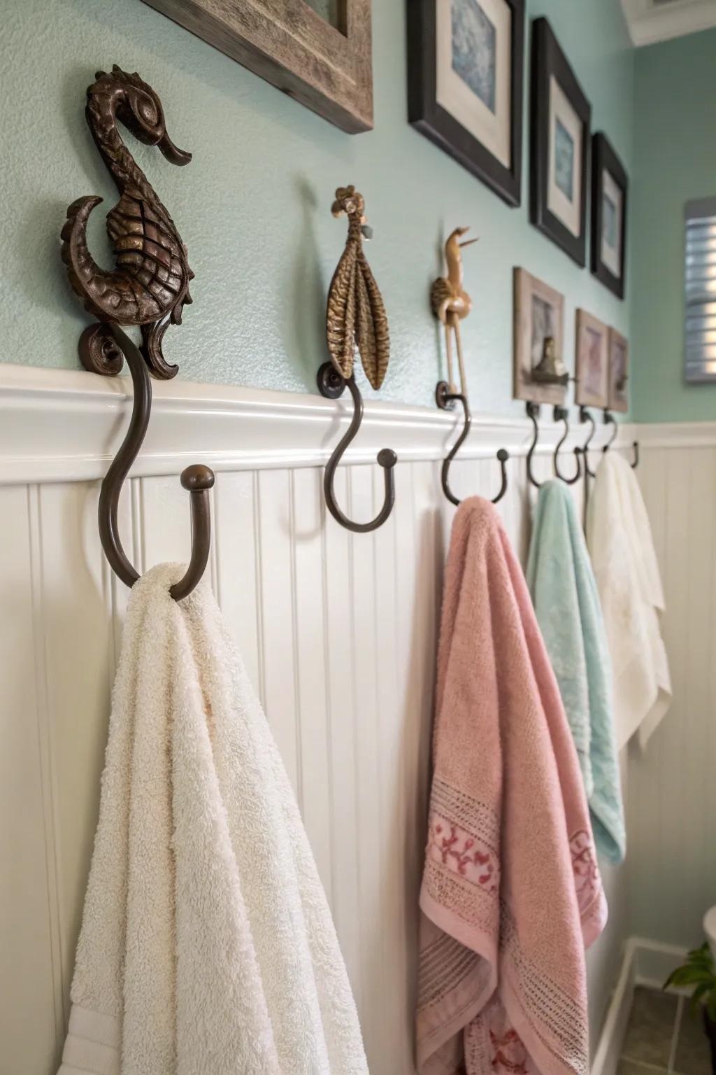 Artisan hooks add character and craftsmanship to your bathroom.