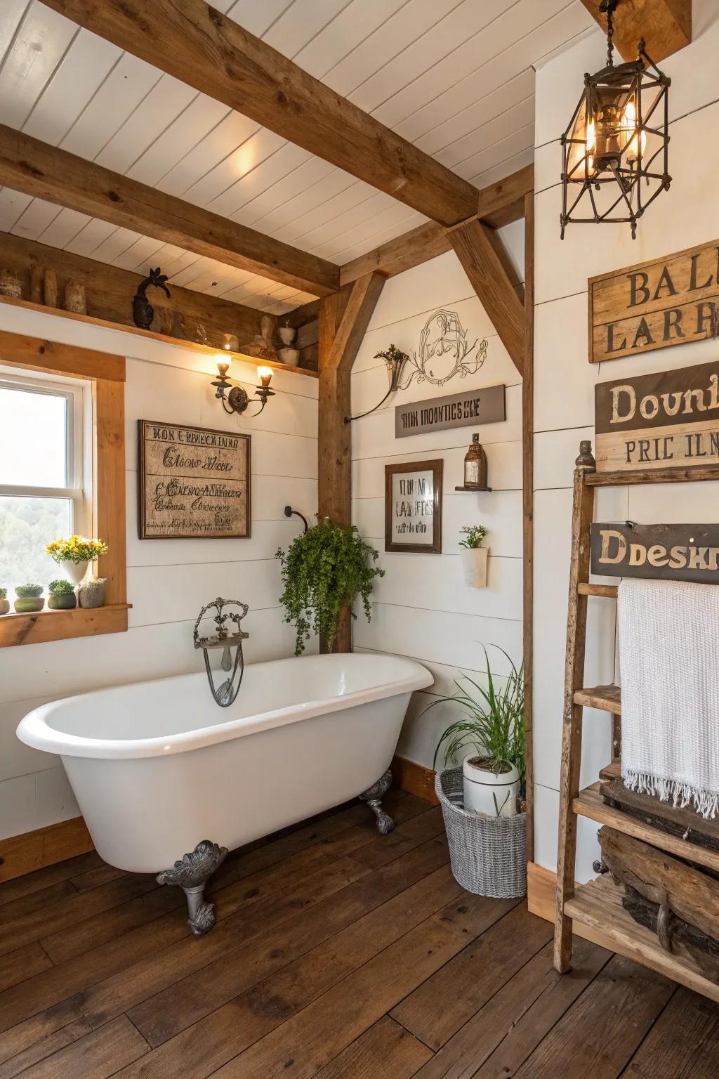 Show off rustic charm with country home bathroom signs.