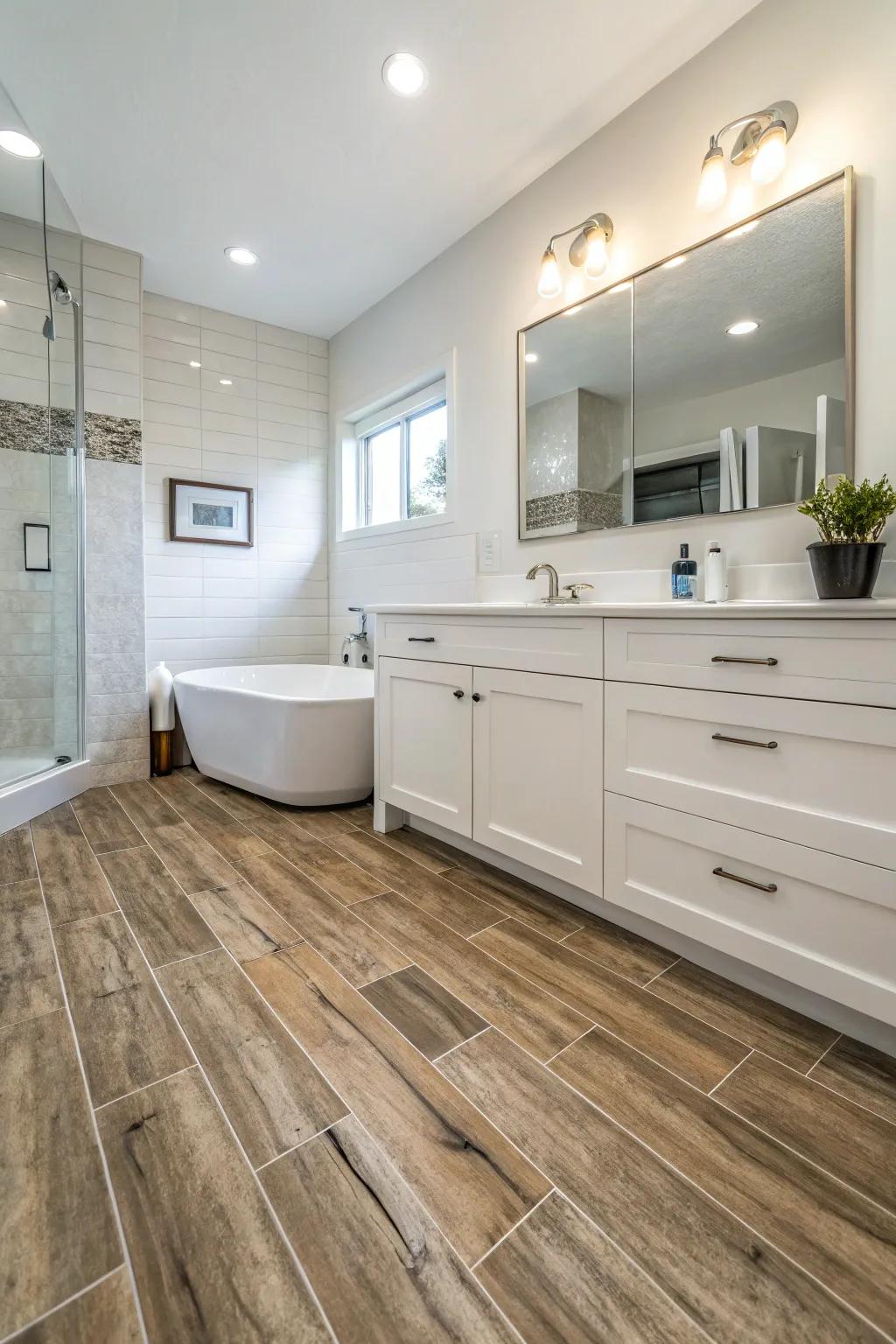 Combine warmth and practicality using timber-look panels.
