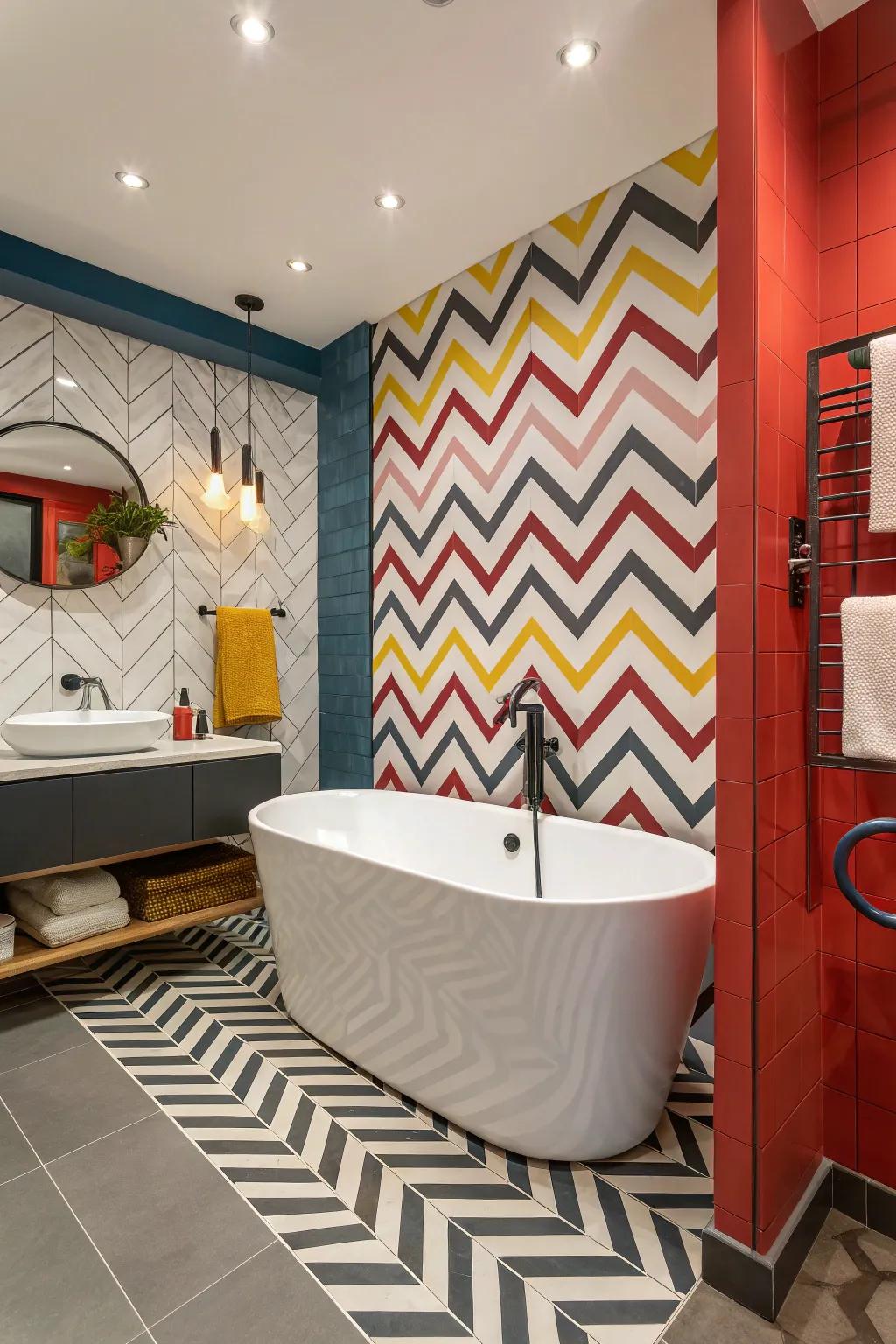 Dynamic flair with bold chevron pattern tiles