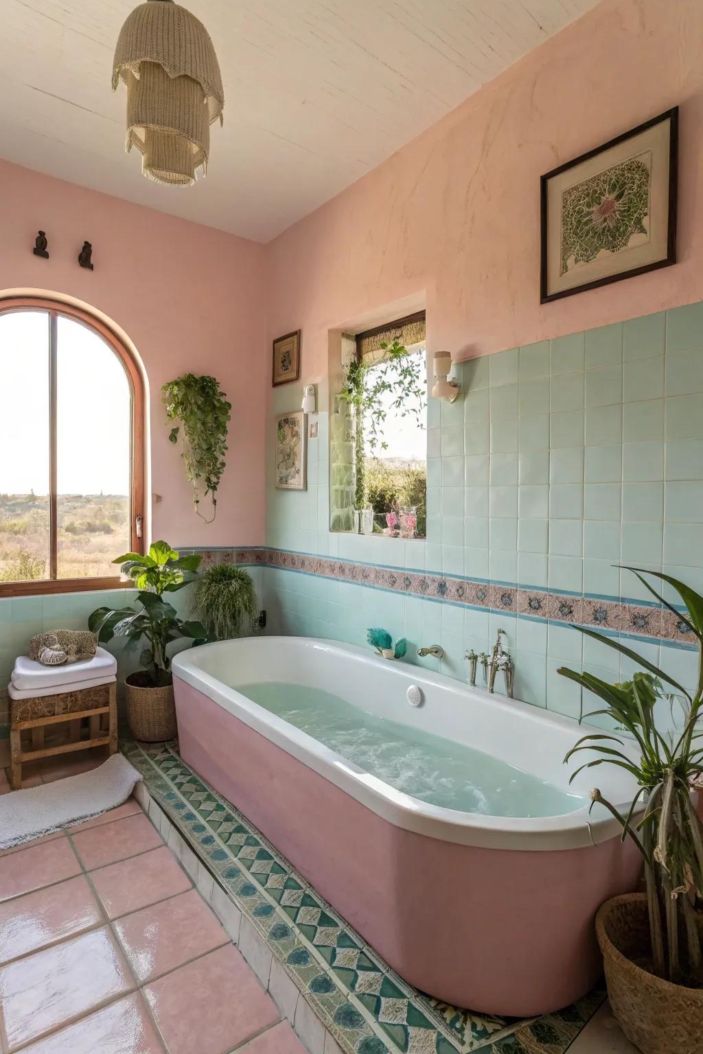 Pastel hues soften your bathroom ambiance with tranquility.