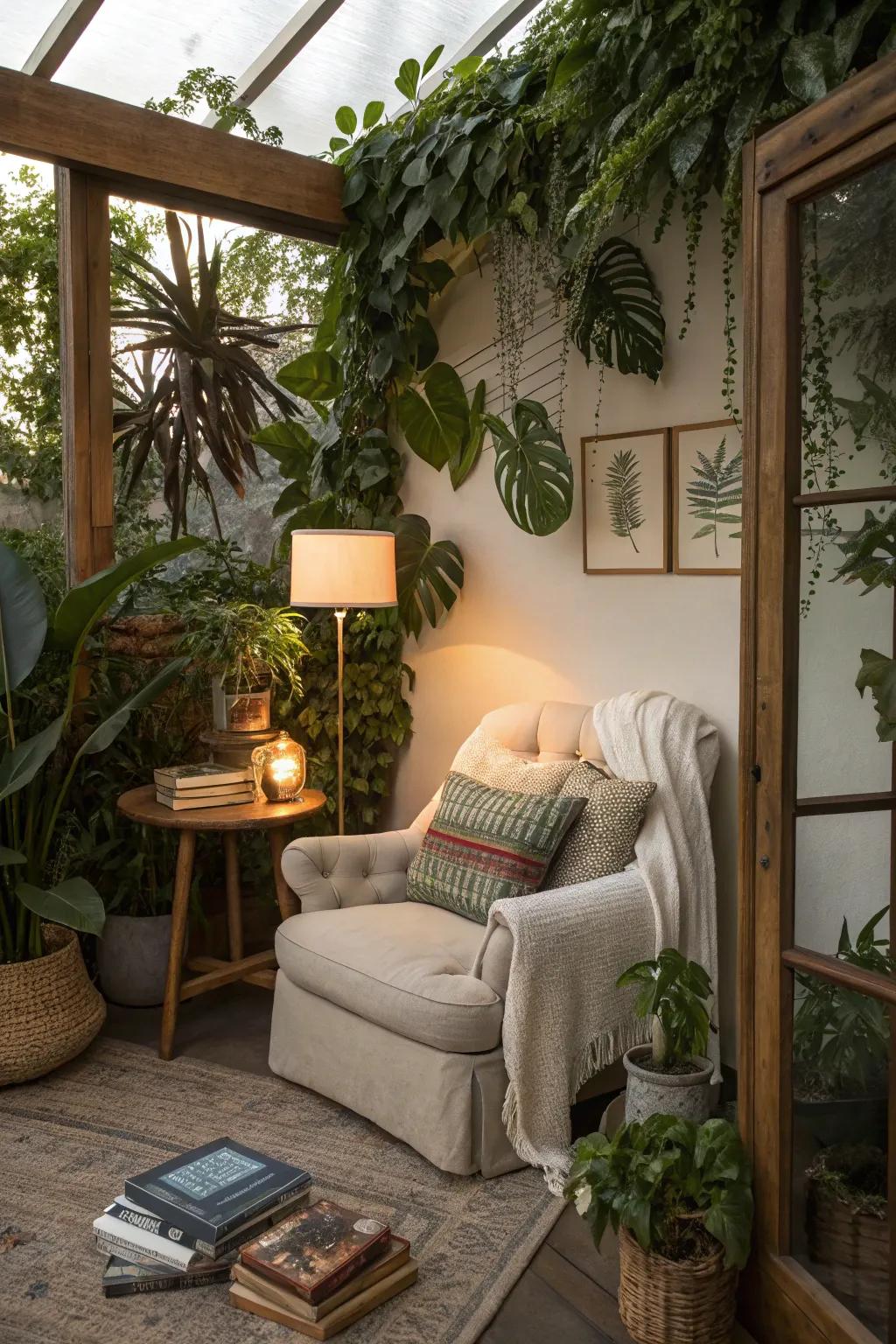 A flora-filled nook evolves into your snug escape.