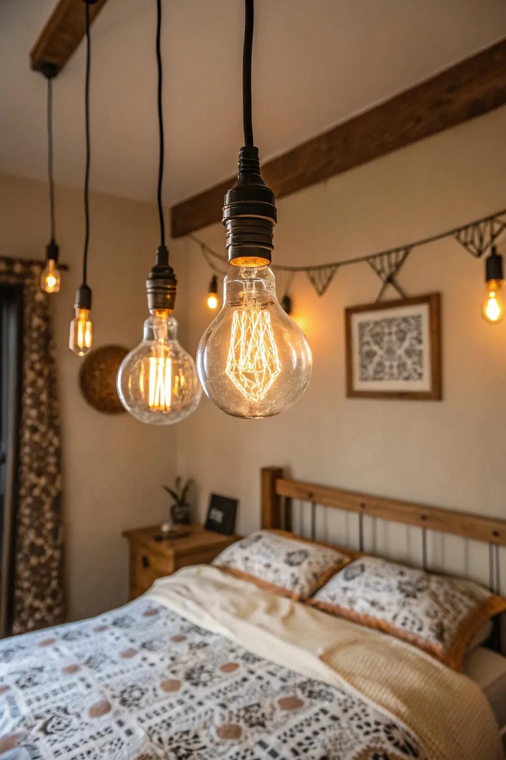 Vintage bulbs add comfort and charm to the area.