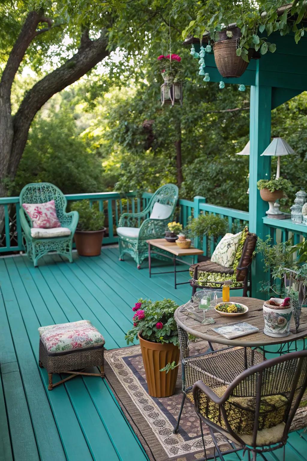 Aqua decks offer a rich and vibrant jewel-toned accent.