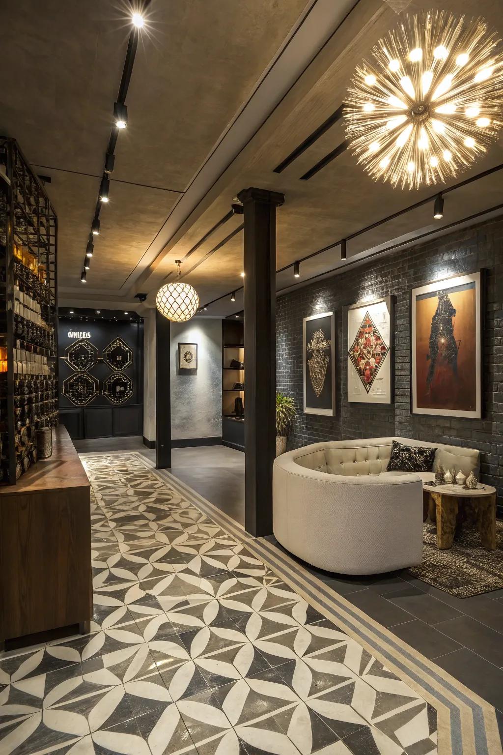Geometric tiles include strong designs and visual intrigued to cellars.