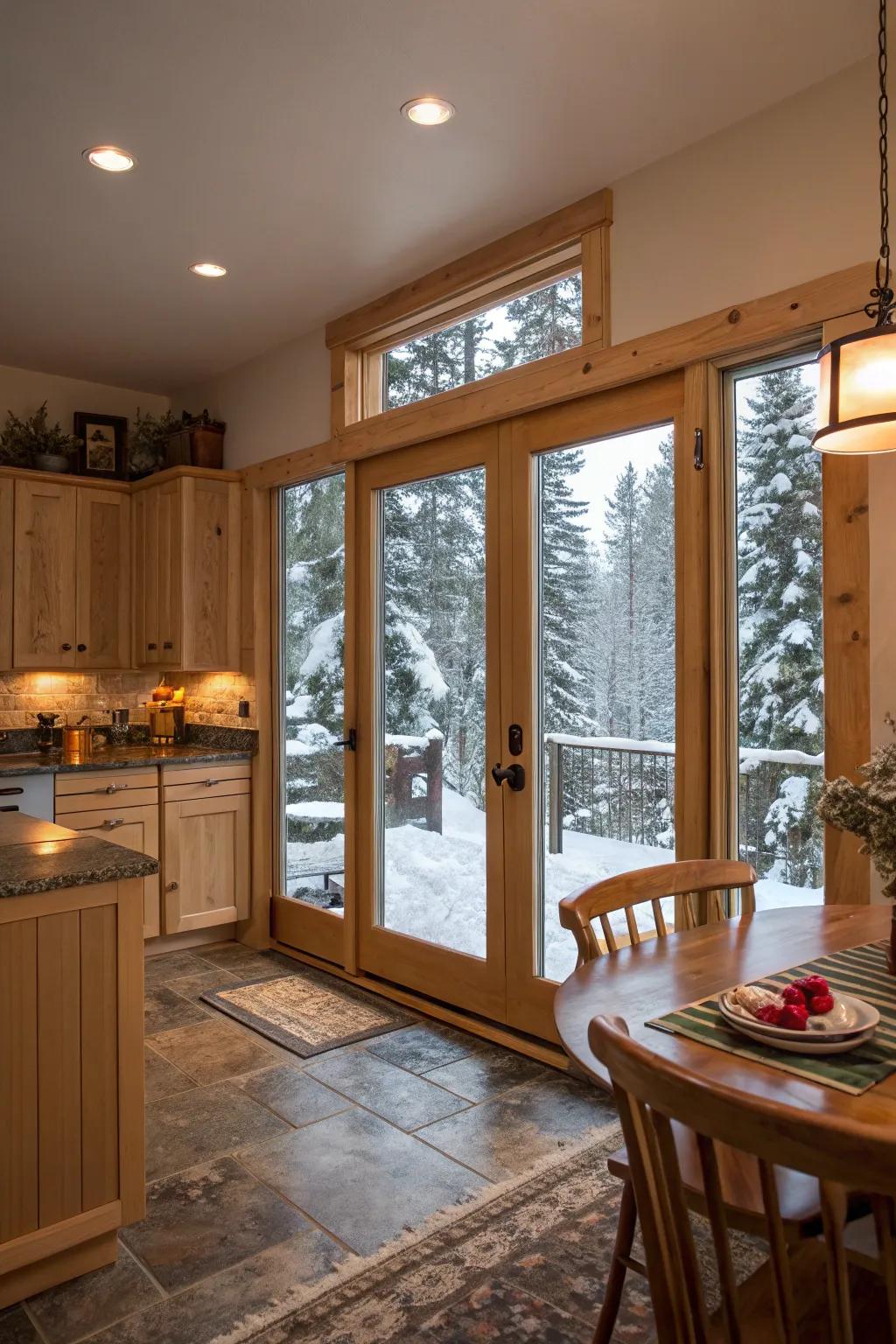 Energy-efficient bifold doors keep your kitchen comfortable all seasons.