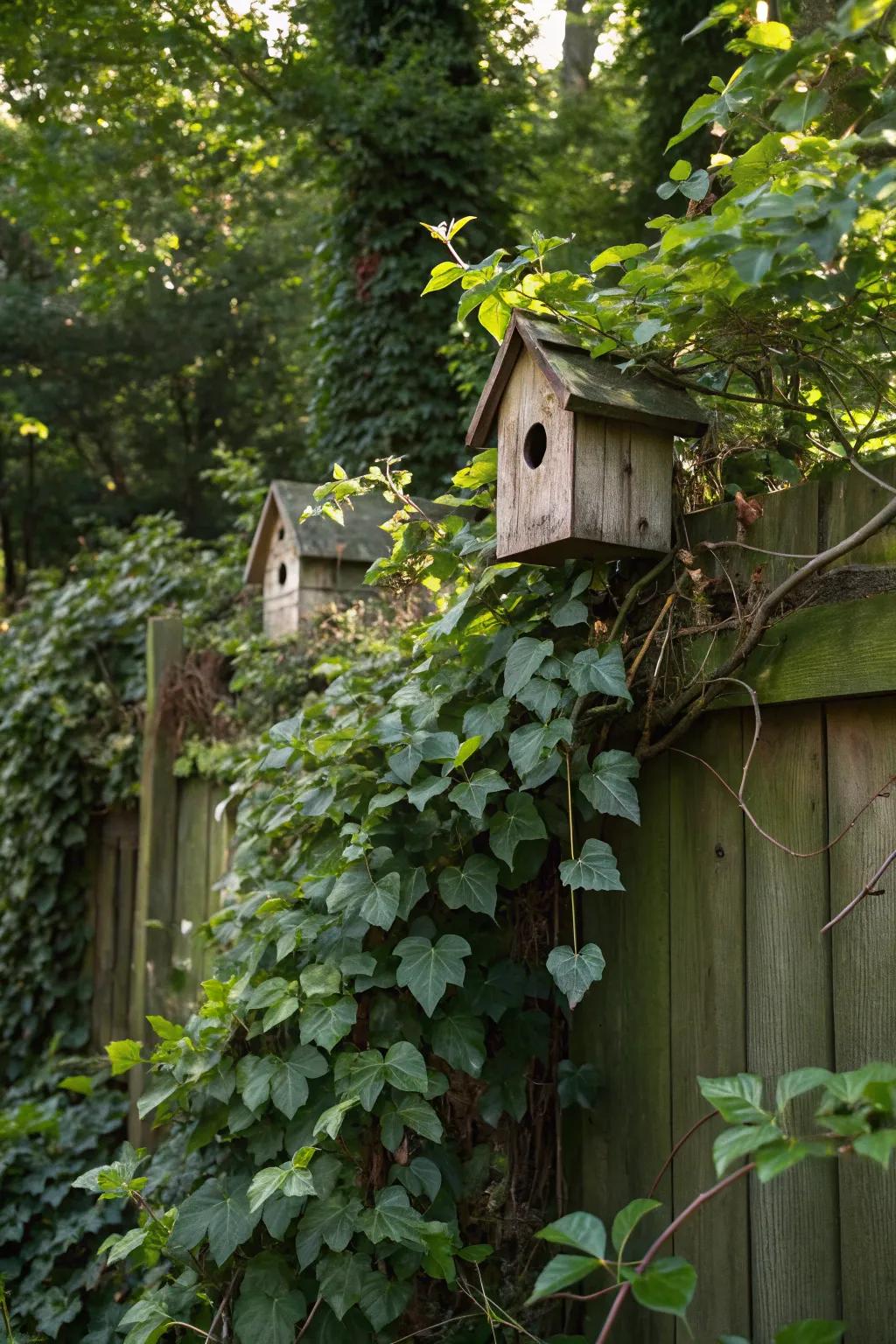 Concealed bird dwelling alcoves surprise visitors with their charming presence.