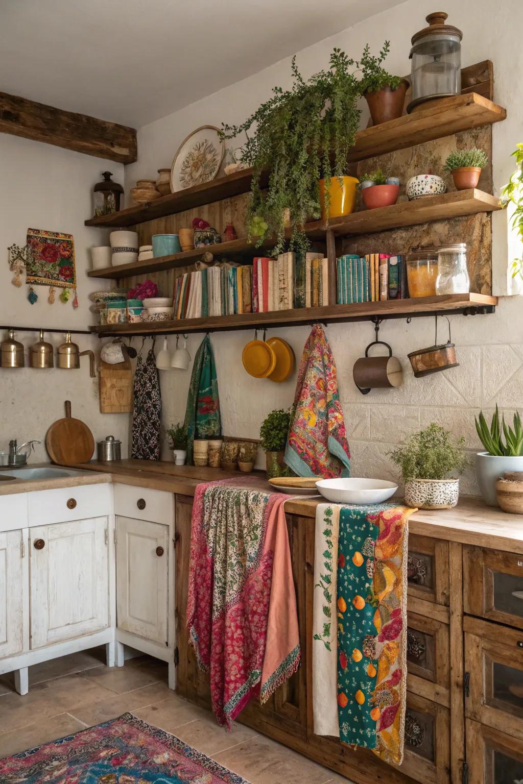 Natural touches bring warmth to a bohemian kitchen.