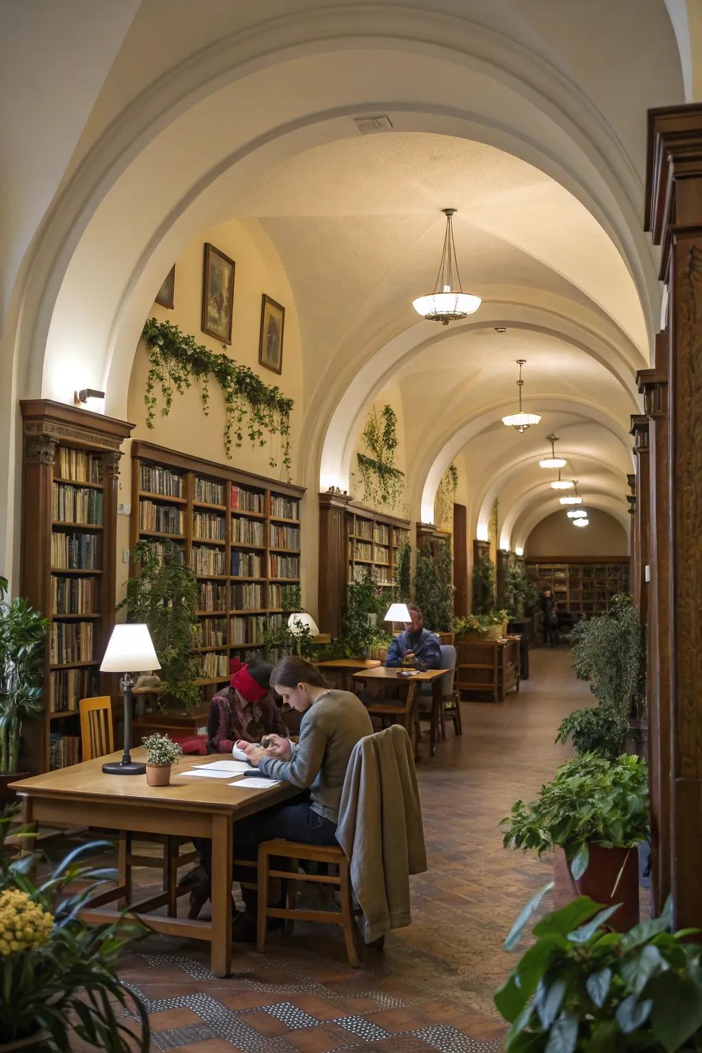 Architectural archways that highlight the entrance to the book room.