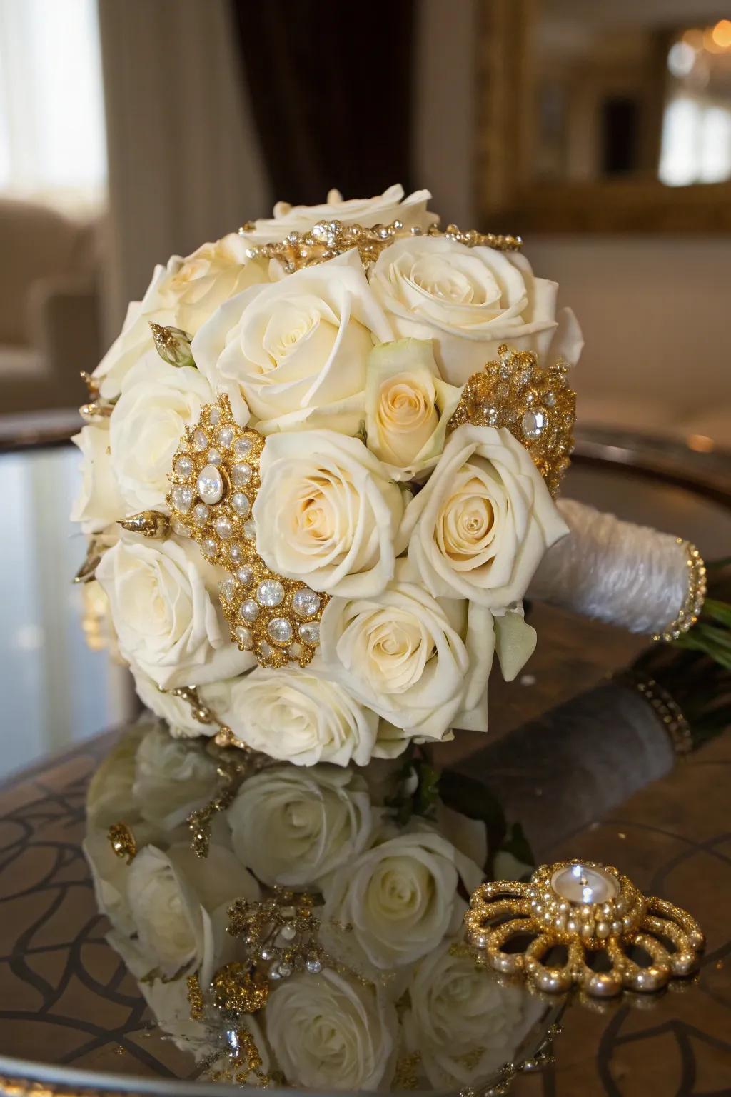 A luxurious bouquet with shimmering gold details.