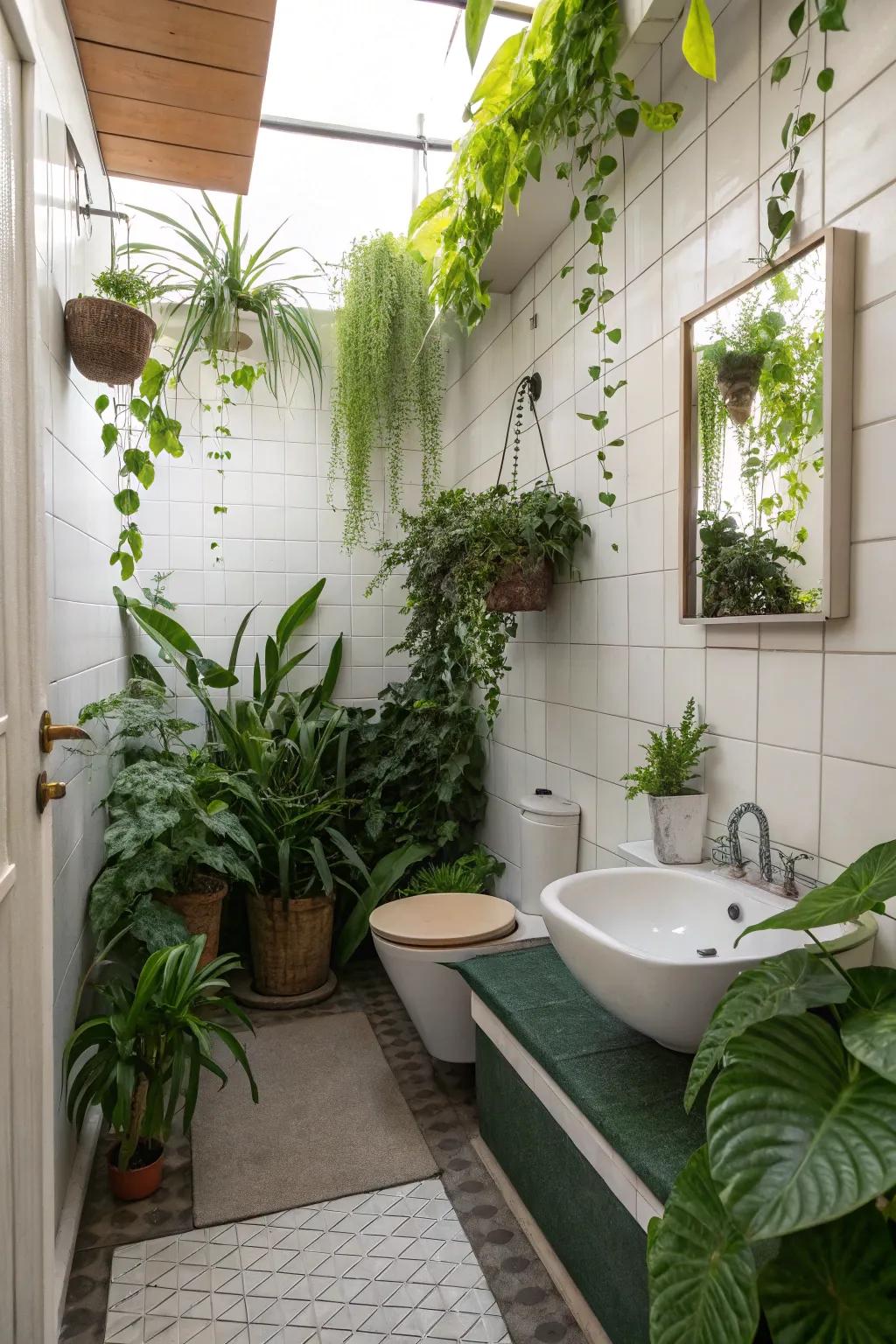 Plants and greenery add freshness and vitality to your bathroom.