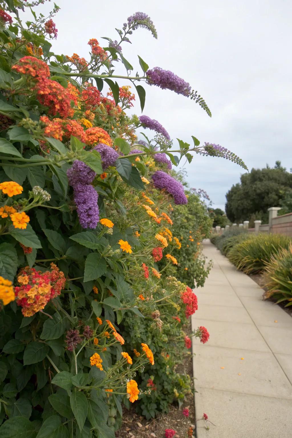 Trailing Goldbloom and Flutterby Plant create a colorful and charming garden bed.