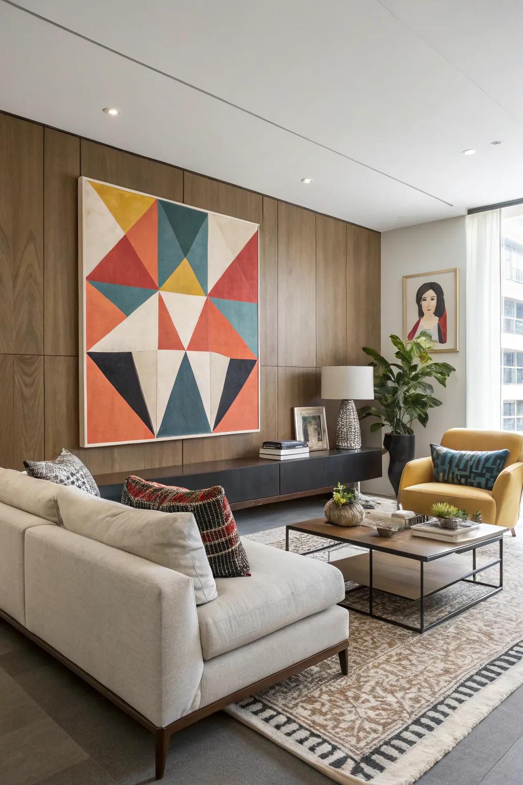 Geometric art brings modern structure.