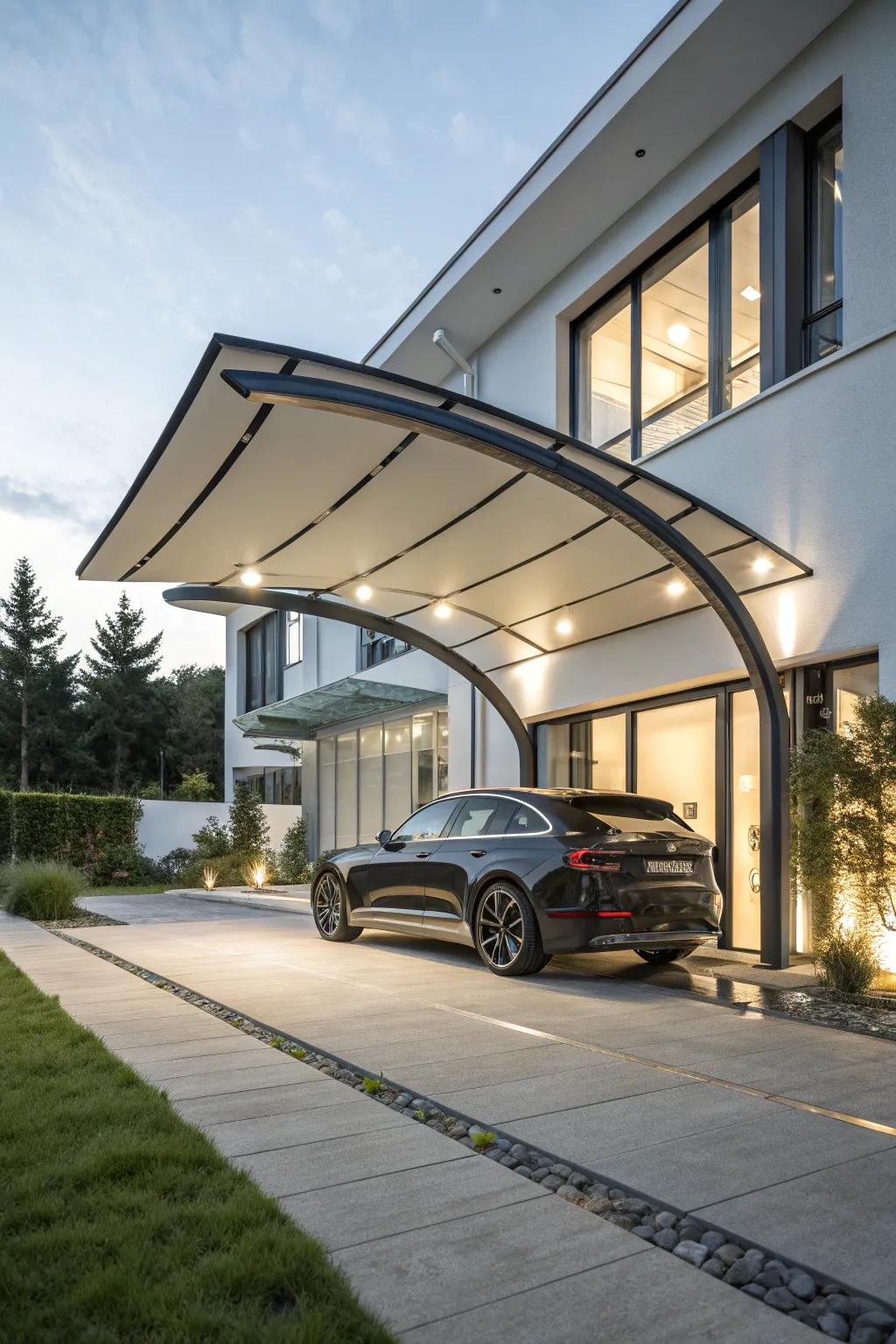 A bold, futuristic carport design with flair.