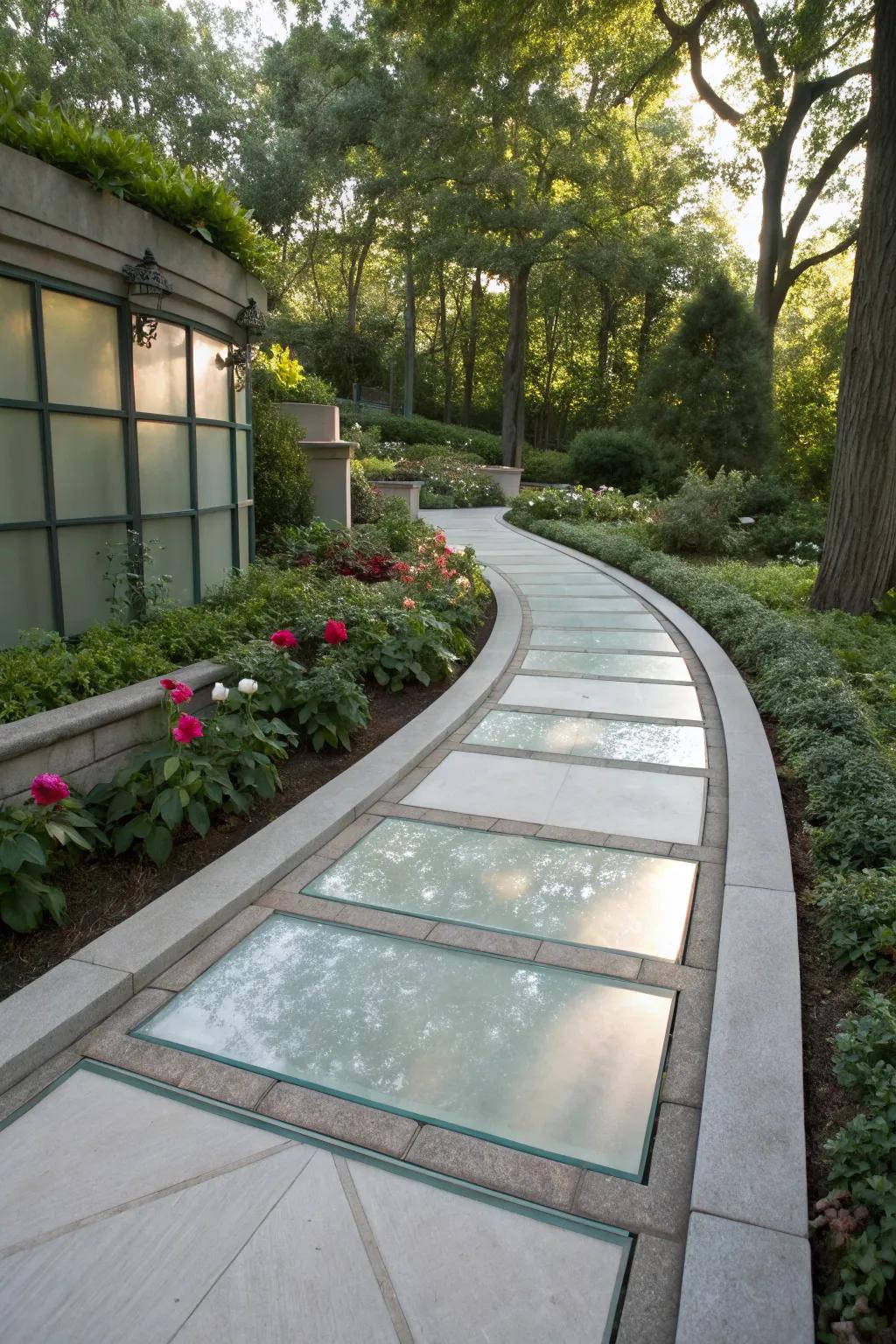 Stylish stone walkway featuring iced glass accents.