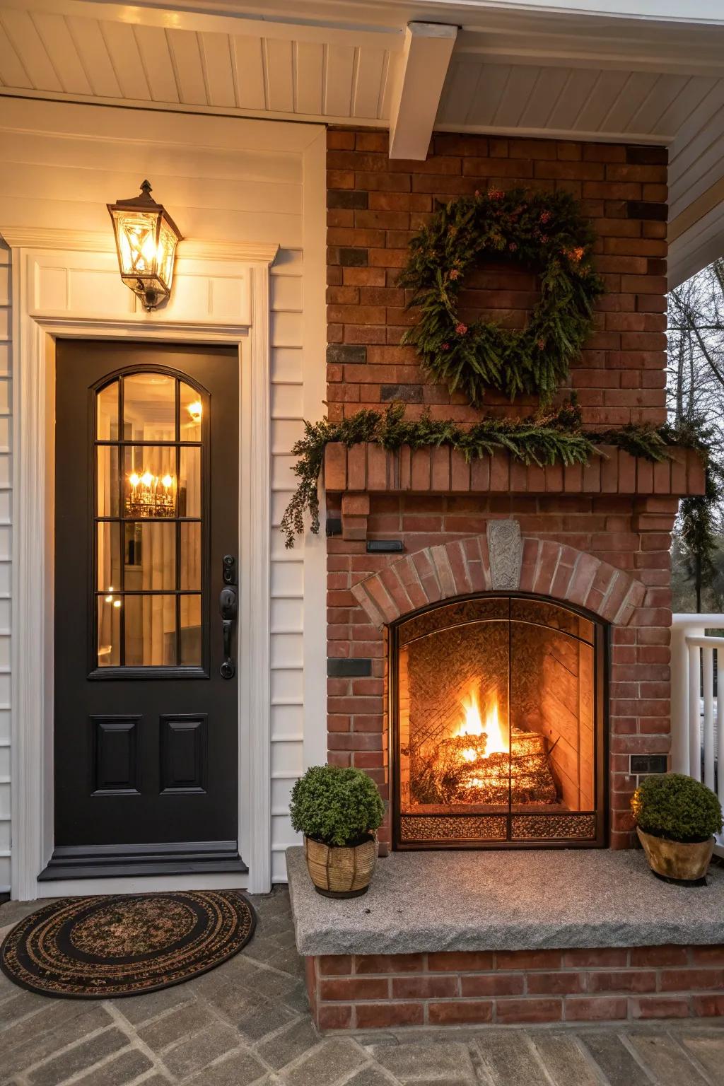 A warm and cozy fireplace facade for a homey holiday feel.