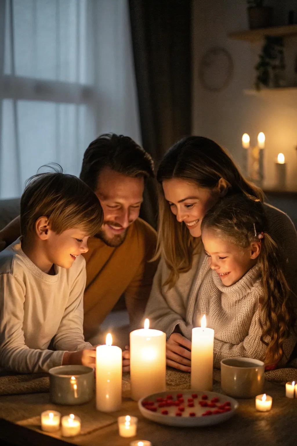 Candlelight imparts a magical glow to family instances.