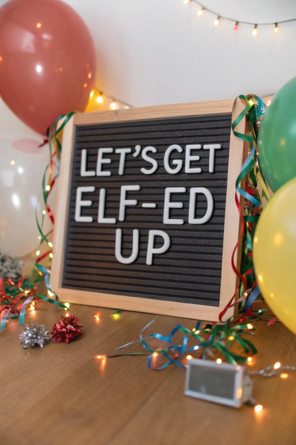 A playful party-themed message board adding cheer to any holiday gathering.