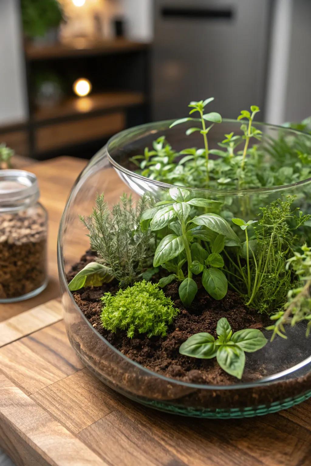 A nutritious leaf plot terrarium, merging splendor and utility.