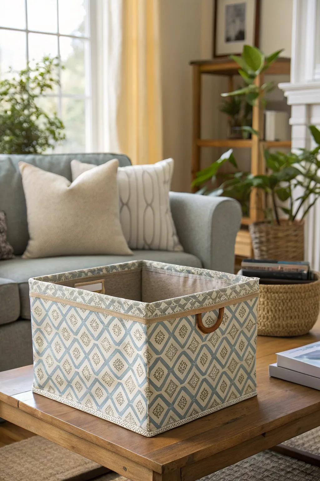 Fabric boxes blend style with function.