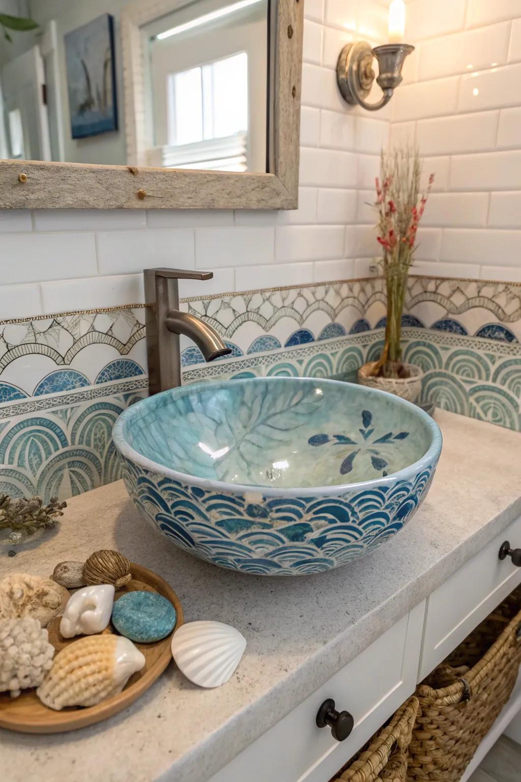 A statement sink adds a unique and bold accent.