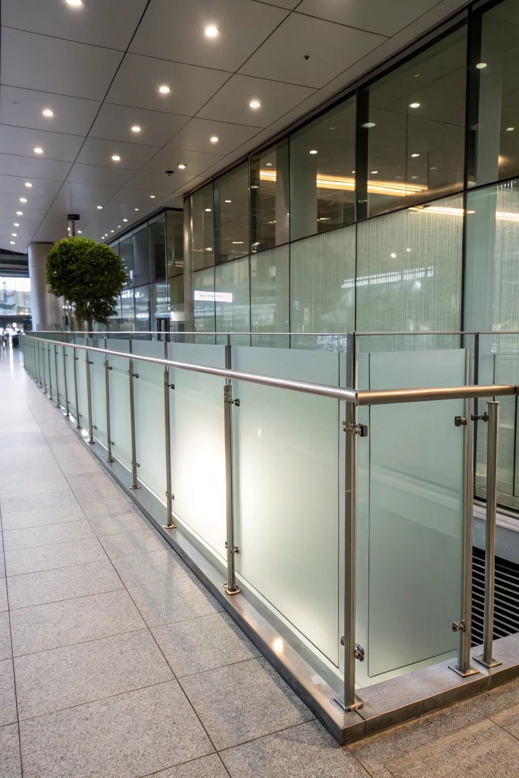Blurred glass panels provide privacy with elegance.