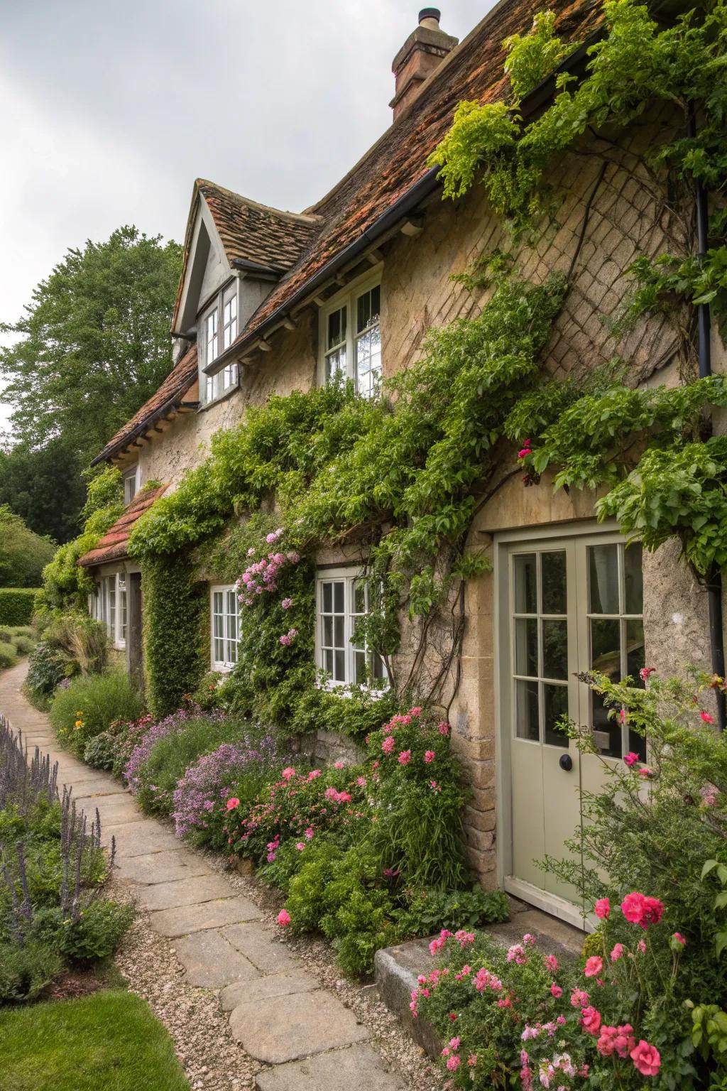 Twining stems add a touch of enchantment to a cottage exterior.