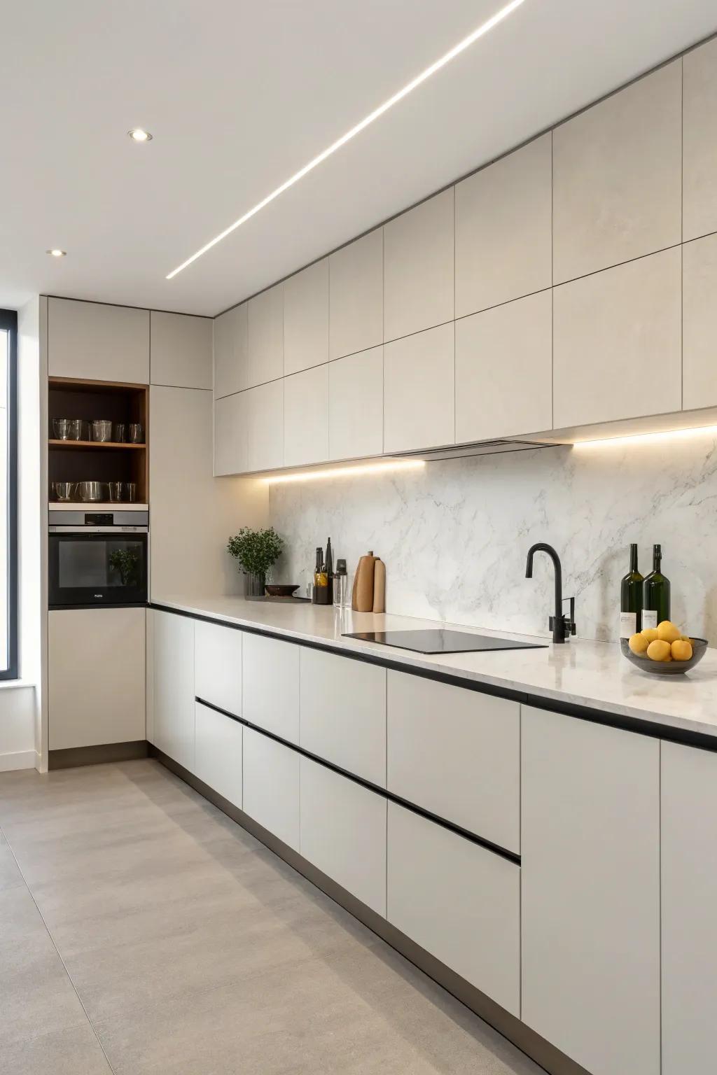 Sleek and minimalist line end caps make this a modern, uncluttered kitchen.