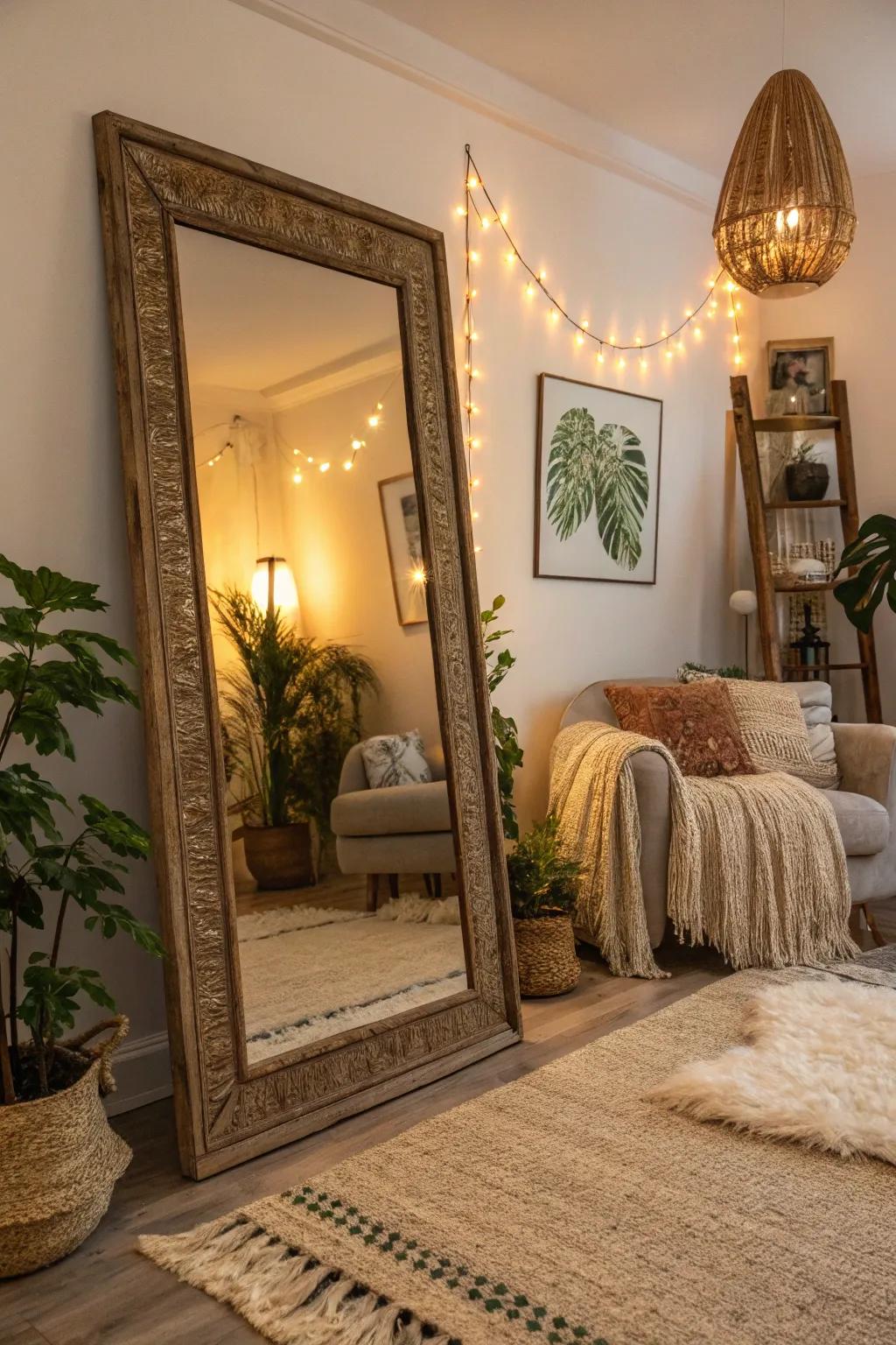 A large mirror makes the room brighter and bigger, adding depth to your space.