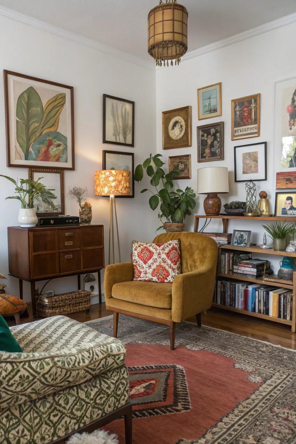 An eclectic array of decor adds warmth and a personal touch.