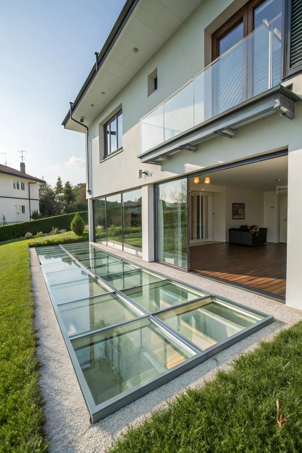 A home with transparent floors adding a playful yet thrilling element.