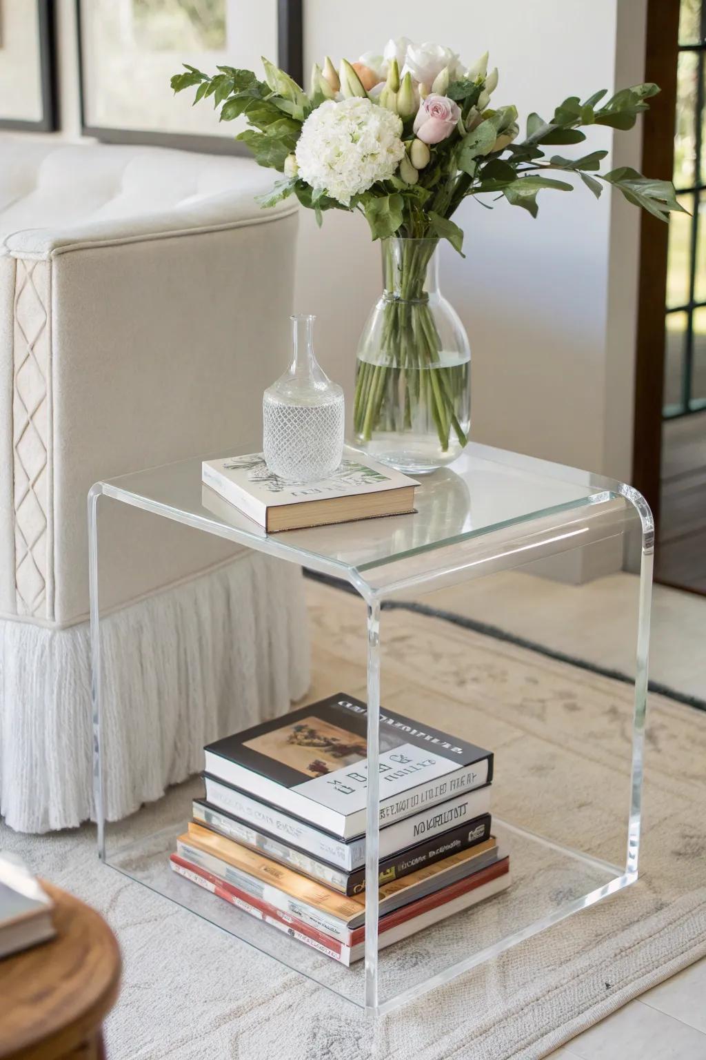 See through furniture shows off books.