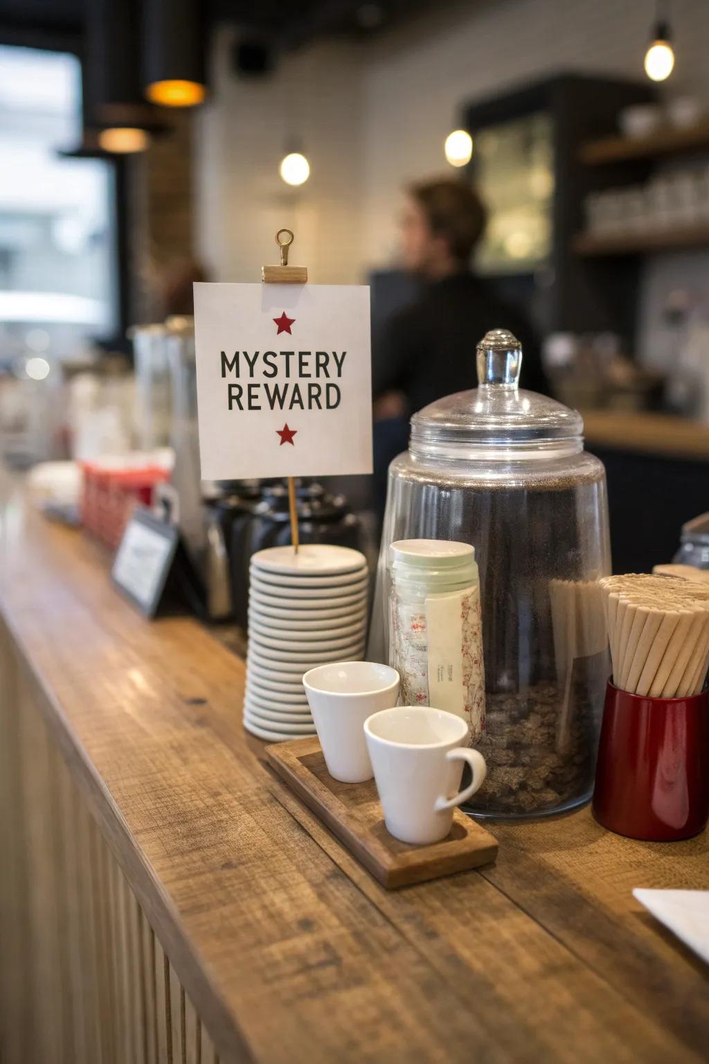 A tip jar with a mystery reward theme