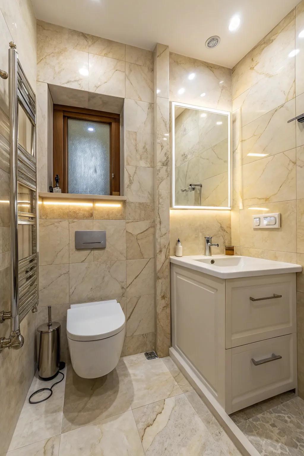 Crema marfil creates a larger and more open feel in compact spaces.