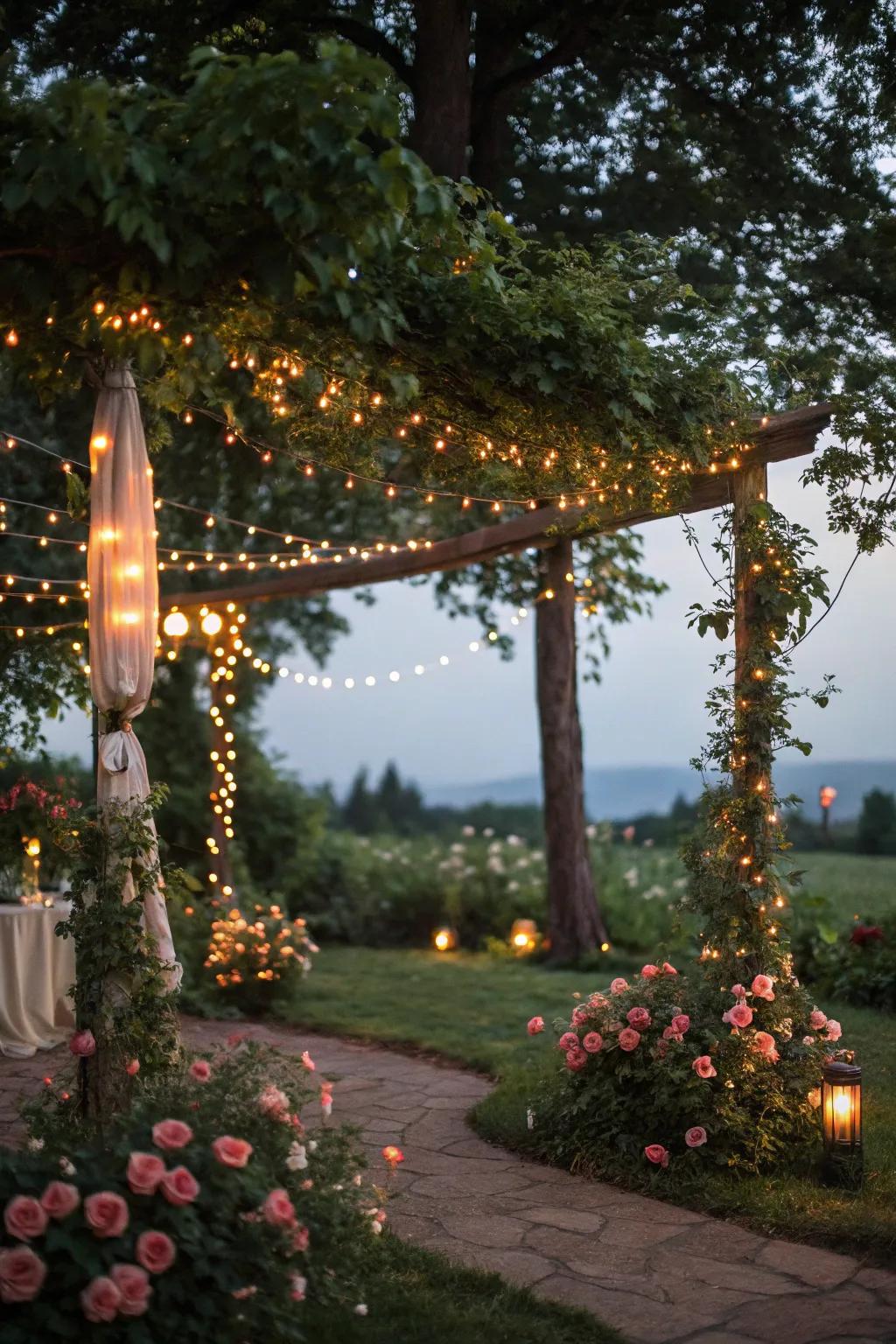 Fairy lights deliver a magical mood for evening enjoyment.