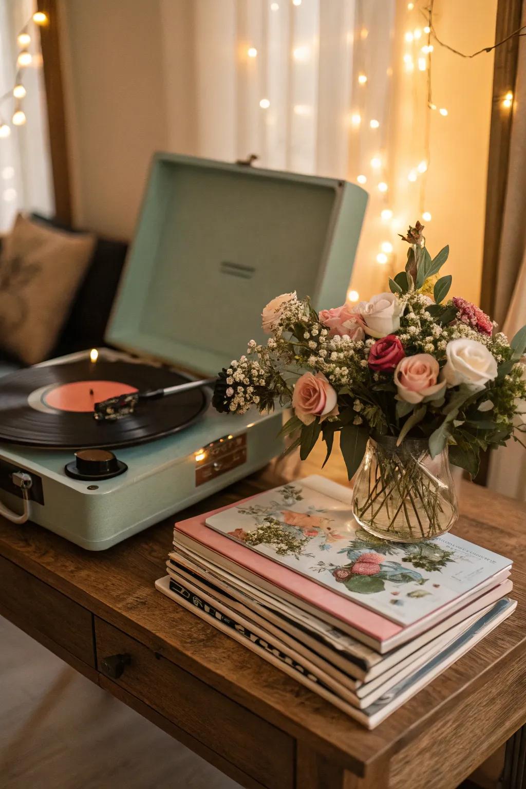 A nostalgic arrangement featuring a sentimental playlist ready to play.