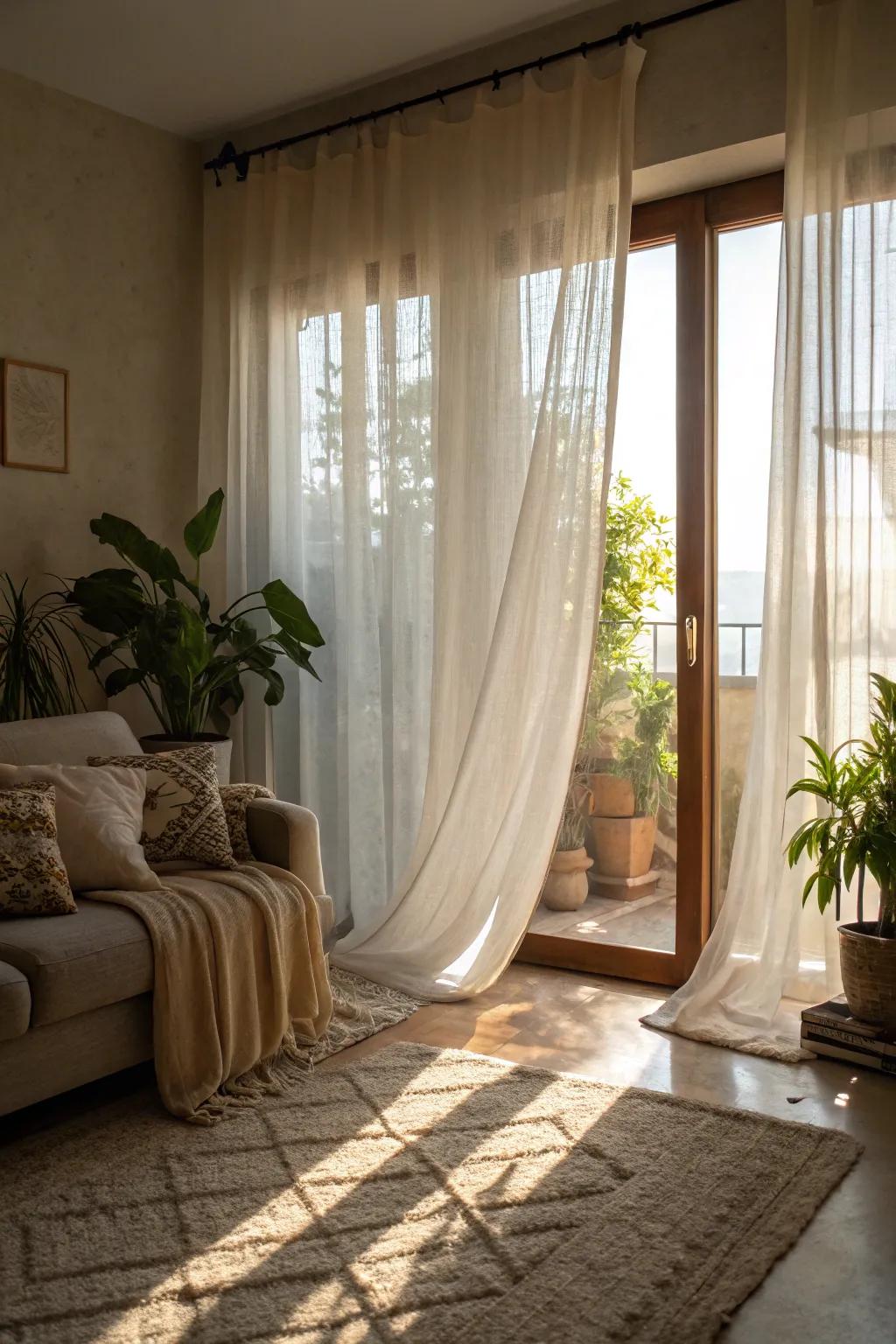 See-through window coverings add elegance and a touch of mystery.