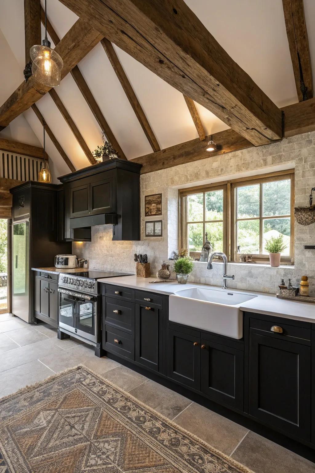 Exposed beams add character and highlight architectural uniqueness.