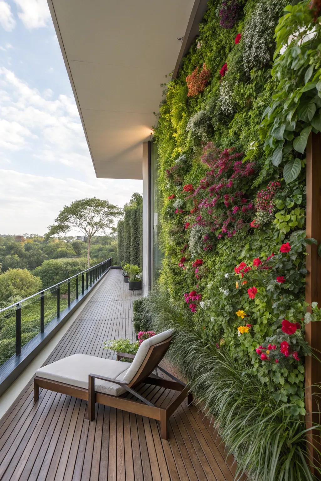 Vertical gardens bring a vibrant splash of nature to this deck.