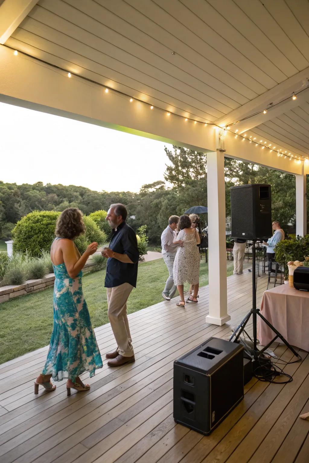 Music sets the tone for a lively deck celebration.