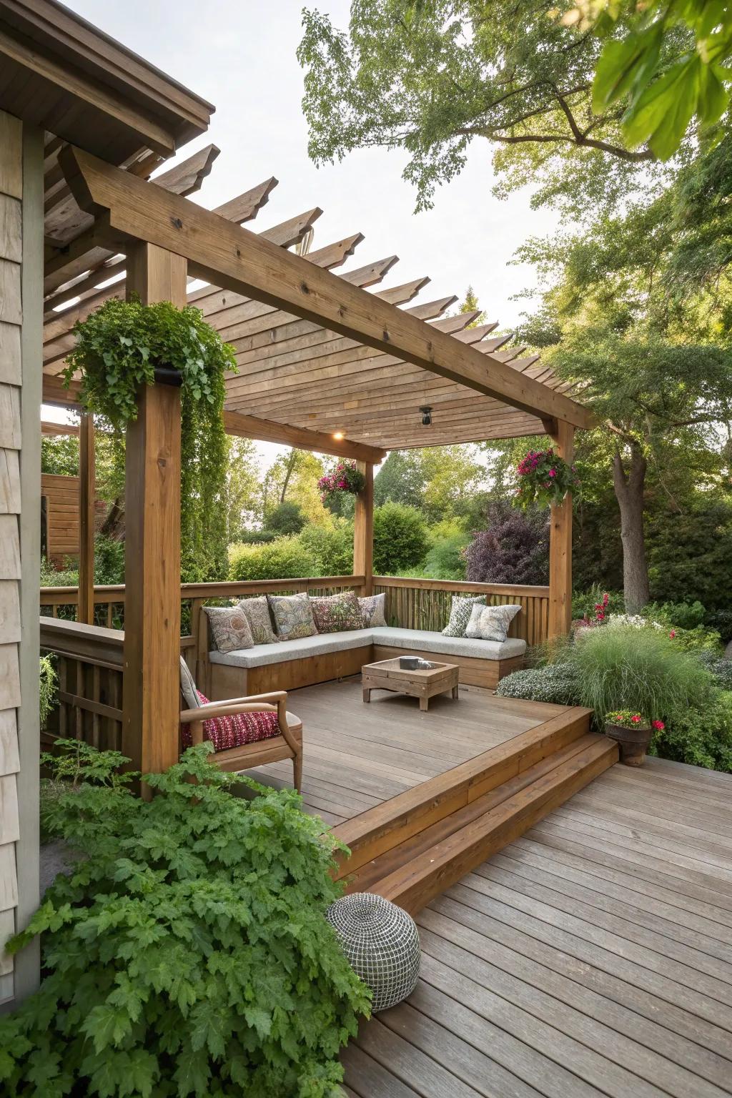 A frame with fixed-in-place benches for a welcoming, space-saving solution.