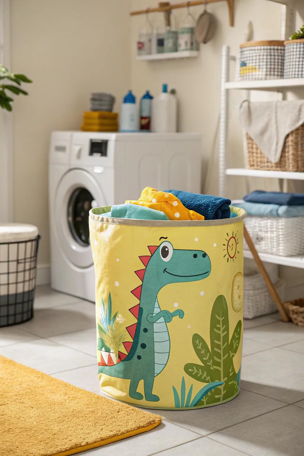 A lizard-themed laundry hamper bringing fun to chores.