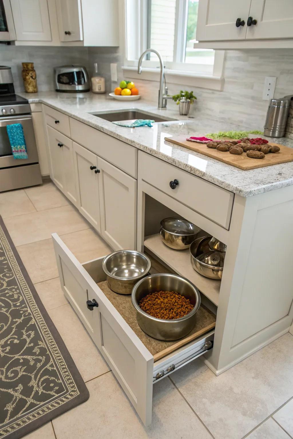 A neat and stylish solution for pet feeding.