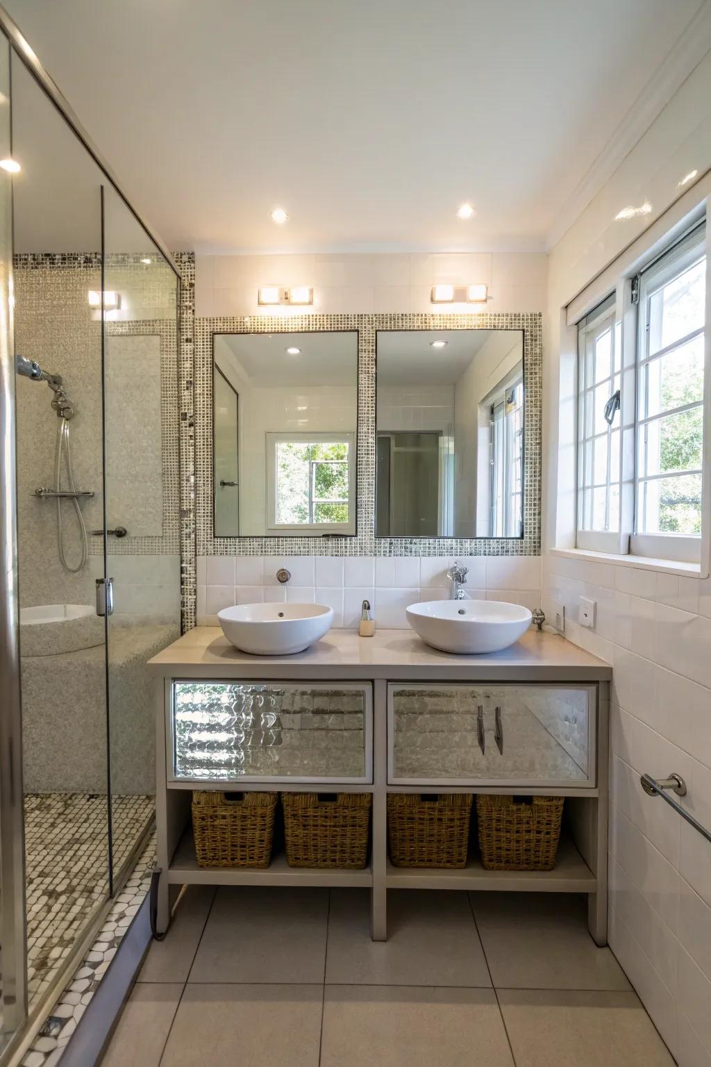 Reflective surfaces amplify light and space.