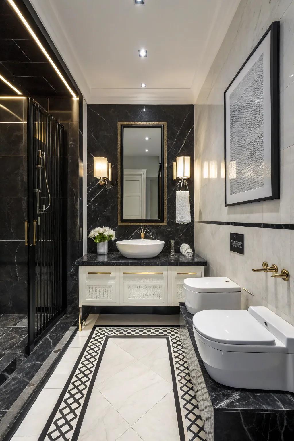 Black and white designs provide ageless elegance in your bathroom.